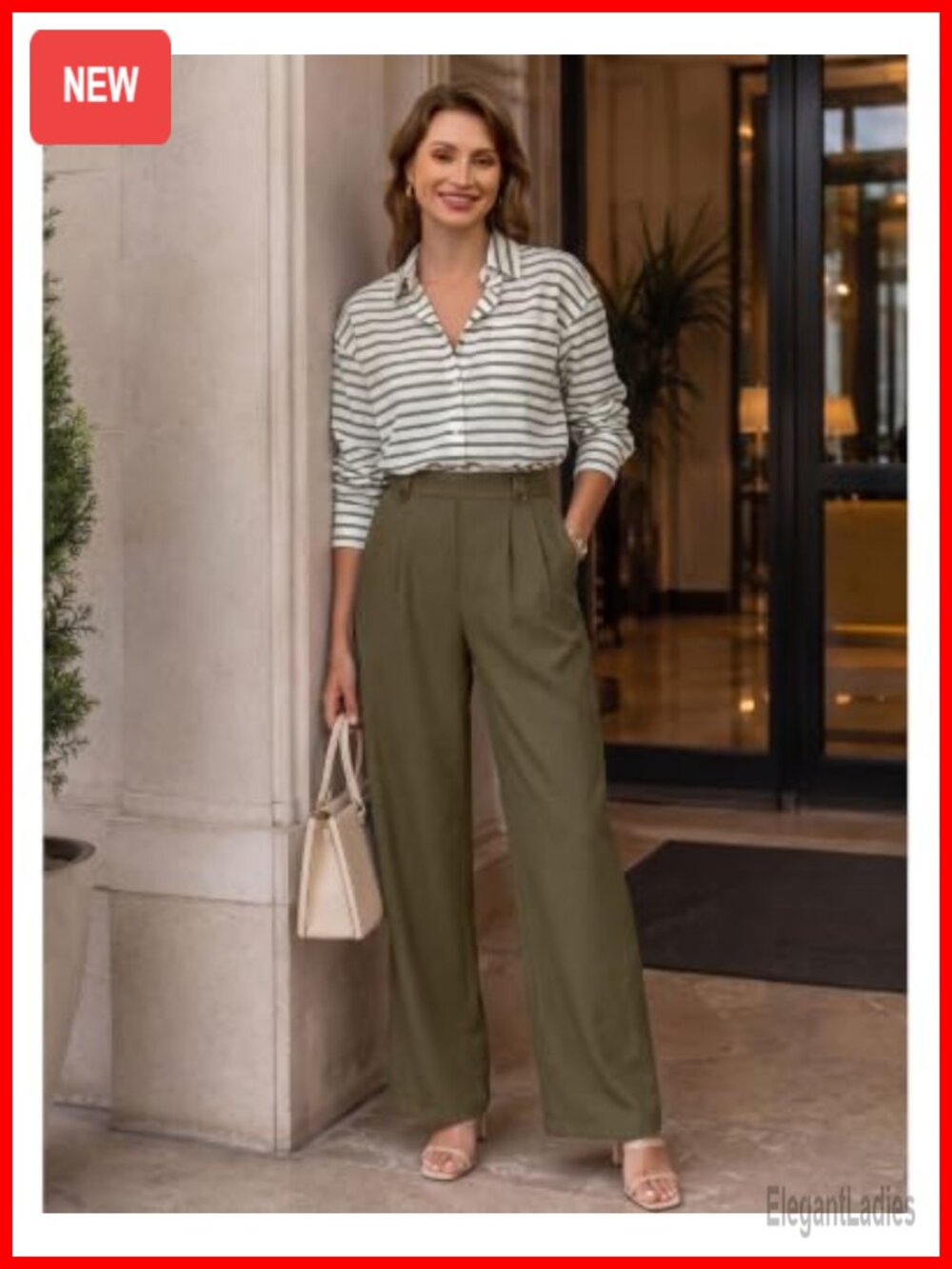 Wide Leg Pull On Dress Pants High Rise Pleated Trousers Business Casual - Picture 4 of 5